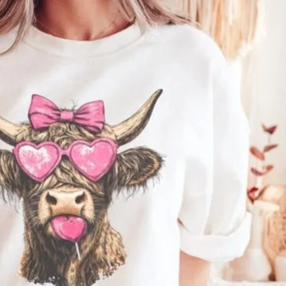 Highland Cow Valentines T-shirt, Western Country Shirt - Picture 3 of 4